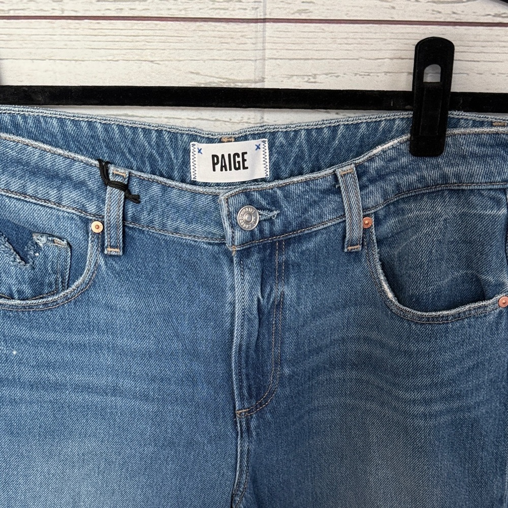 PAIGE Petite Noella Relaxed Straight Leg Distressed Cropped Straight Jeans Sz 29